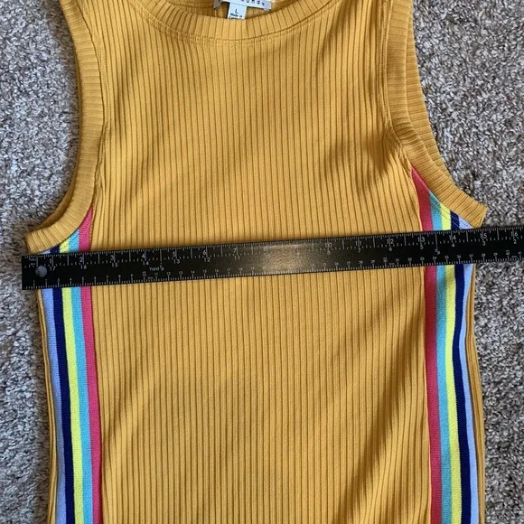 Haute Monde Dress Womens Large Yellow with Rainbow Accent Sleeveless - Picture 4 of 10
